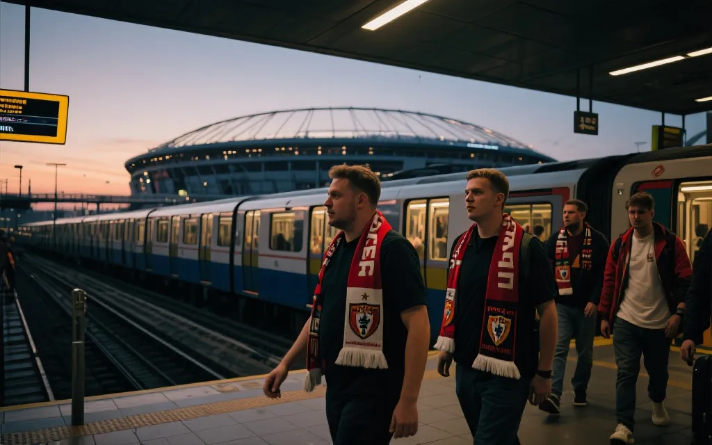 球迷在北美城市交通与球场之间穿梭的观赛旅行场景